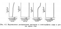 Рис. 4.3. Вертикальное распределение кислорода в олиготрофном озере