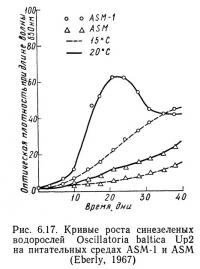 Рис. 6.17. Кривые роста синезеленых водорослей Oscillatoria baltica Up2