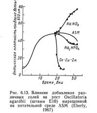 Рис. 6.13. Влияние добавления солей на рост Oscillatoria agardhii (штамм E10)